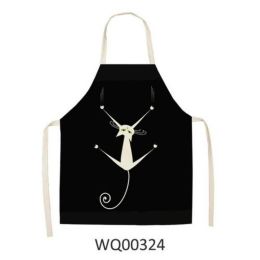 1pcs Kitchen Apron Cute Cat Printed Sleeveless Cotton Linen Aprons For Men Women Home Cleaning Tools (Color: WQ00324, size: 68x49cm)