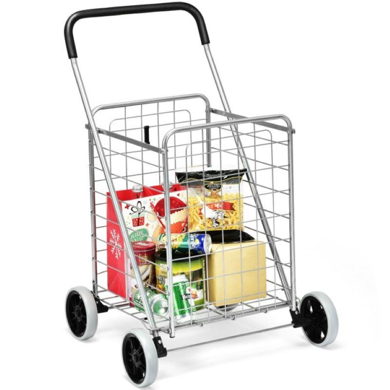 Jumbo Basket Folding Shopping Cart With Swiveling Wheels And Dual Storage Baskets Jumbo Basket Folding Shopping Cart With Swiveling Wheels And Dual Storage Baskets