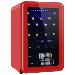Wine Cooler Countertop Freestanding Wine Cellars Compressor System Champagne Chiller Digital Temperature Control UV-Protective Finish Max Load 24 Stan (Color: Red)
