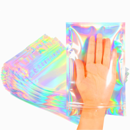 Smell Proof Bags & Resealable Foil Pouch Bag [100 PCS ] Great for Party Favor Food Storage (Holographic Color, 8 x 5.5 Inch) (Quantity: 100, size: 5.5x8)