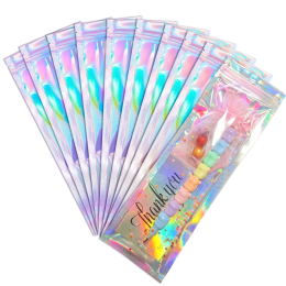 Smell Proof Bags & Resealable Foil Pouch Bag [100 PCS ] Great for Party Favor Food Storage (Holographic Color, 8 x 5.5 Inch) (Quantity: 100, size: 2.4x9)