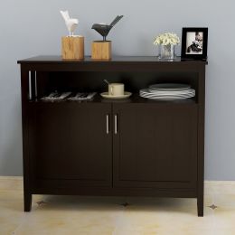 Free shipping Kitchen Storage Sideboard Dining Buffet Server Cabinet Cupboard, Free Standing Storage Chest with 2 Level Cabinets and Open Shelf, Adjus (Color: Brown)