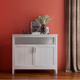 Free shipping Kitchen Storage Sideboard Dining Buffet Server Cabinet Cupboard, Free Standing Storage Chest with 2 Level Cabinets and Open Shelf, Adjus (Color: White)