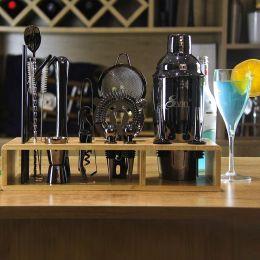 Svin Bartender Kit, 20 Piece Bar Tool Set with Bamboo Stand, Cocktail Shaker Set, Stainless Steel Bar Tools for Drink RT (Color: Black)