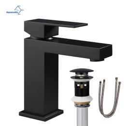 Aqucubic Deck Mounted UPC Basin Mixer Taps Single Handle Bathroom Faucet (Brushed Nickel) (Color: Matte Black, material: Brass Body)