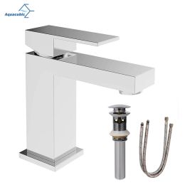 Aqucubic Deck Mounted UPC Basin Mixer Taps Single Handle Bathroom Faucet (Brushed Nickel) (Color: Chrome, material: Brass Body)