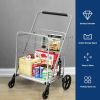 Jumbo Basket Folding Shopping Cart With Swiveling Wheels And Dual Storage Baskets