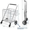 Jumbo Basket Folding Shopping Cart With Swiveling Wheels And Dual Storage Baskets