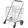 Jumbo Basket Folding Shopping Cart With Swiveling Wheels And Dual Storage Baskets