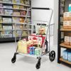 Jumbo Basket Folding Shopping Cart With Swiveling Wheels And Dual Storage Baskets