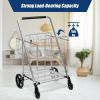Jumbo Basket Folding Shopping Cart With Swiveling Wheels And Dual Storage Baskets