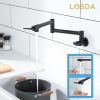 Pot Filler Faucet Wall-Mount for Kitchen Integrated Embedded NPT Thread Design Lead-Free Stainless Steel Faucet with 360Â° 2-Handle Folding Arms Rotat